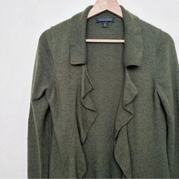 Banana Republic Womens Small Wool Cashmere Ruffle Dark Olive Cardigan - Picture 8 of 14